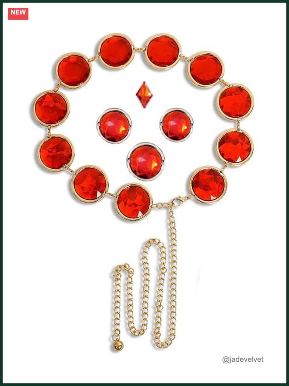 Raven Cosplay Belt Red Gem Waist Chain Alloy Acrylic Adjustable Costume